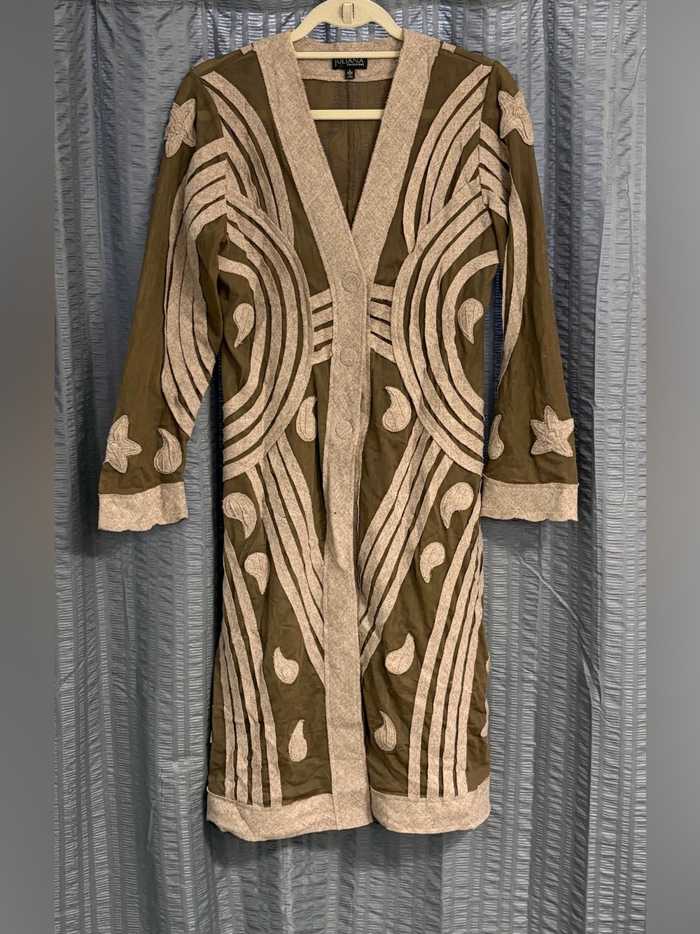 Juliana Collezione Brown Wool and Nylon Textured Long Cardigan Small